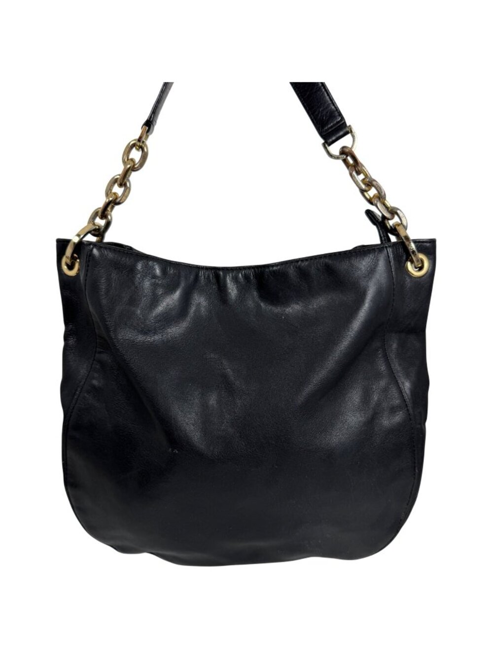 Michael Kors Black Leather Chain Strap Shoulder Bag Hobo Slouchy Handbag Biker